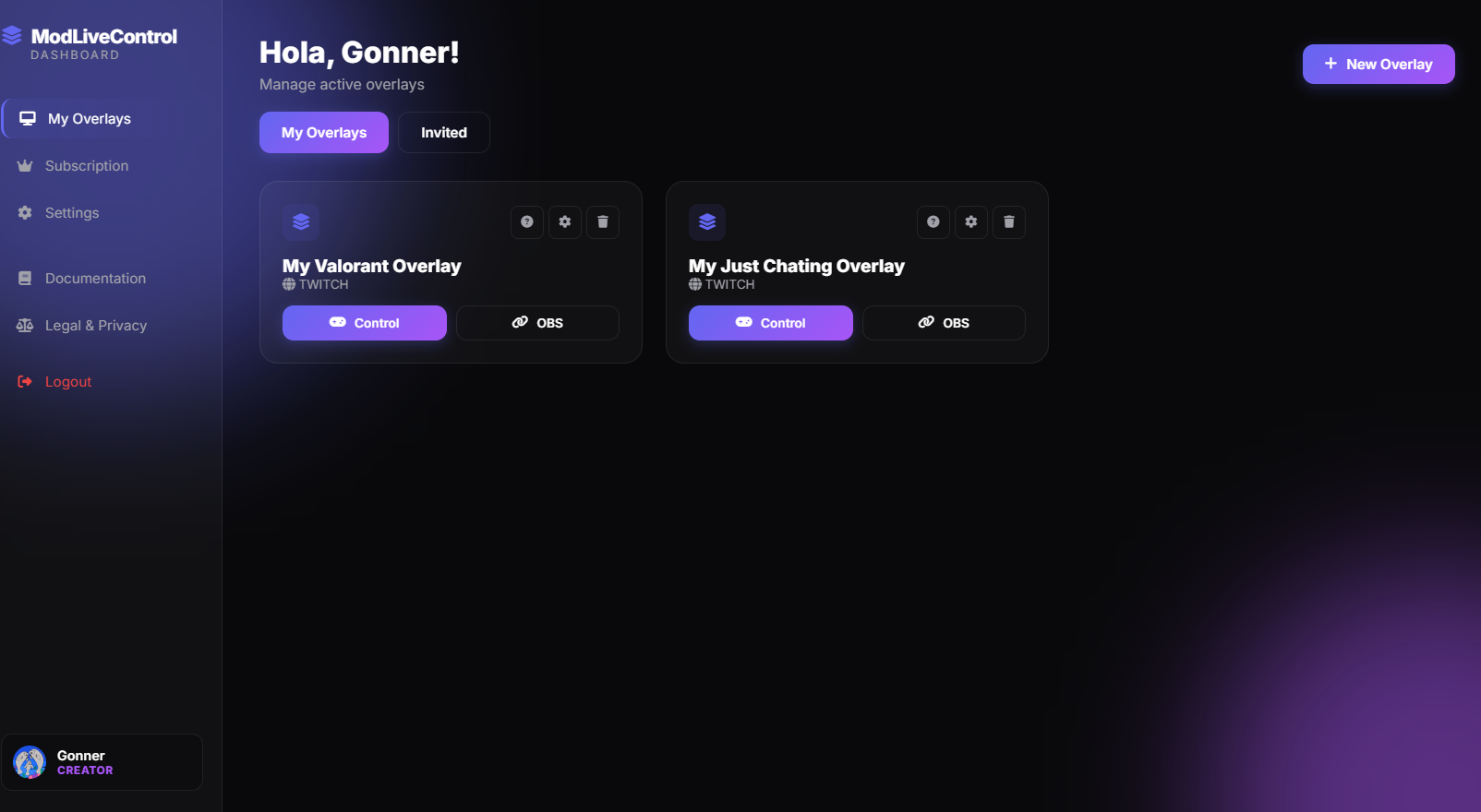 Gestión de Overlays